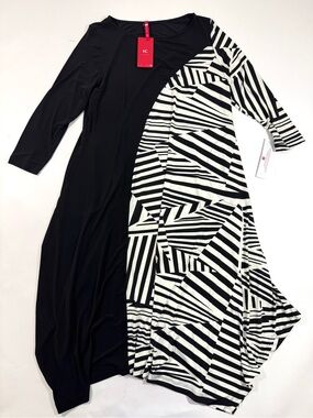New IC Connie K Asymmetrical Dress Black White Stripes